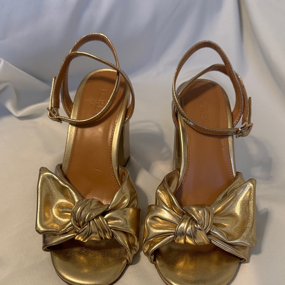 J. Crew Gold Bow Heeled Sandals - Picture 5 of 9